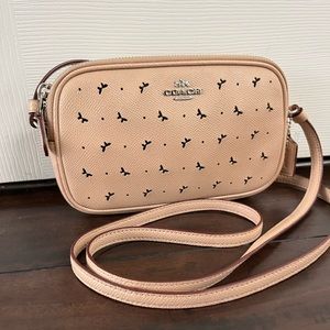 Coach Soft Leather Double Zipped Purse, Crossbody with Perforated Butterflies